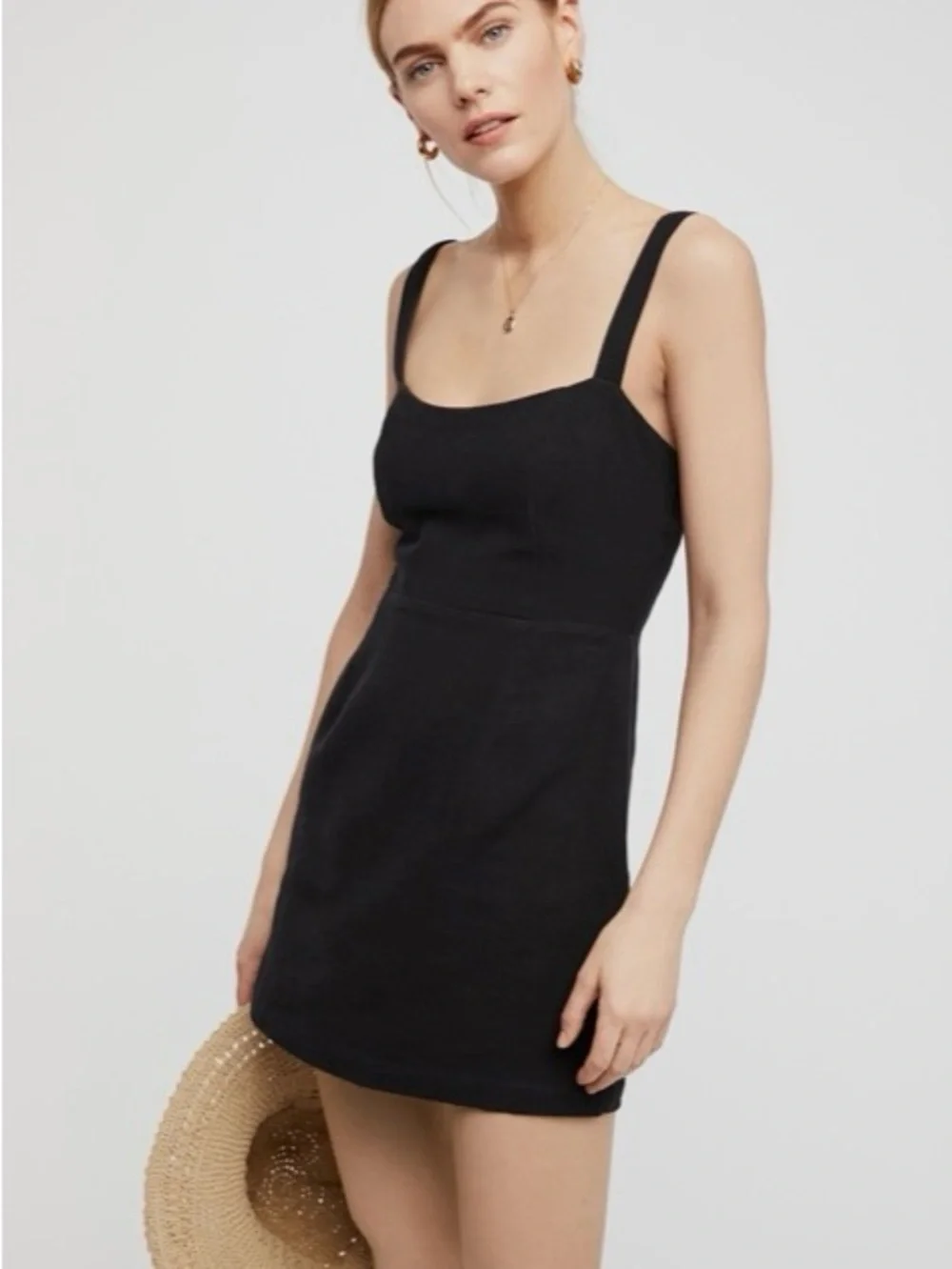 Free People Black Button-Back Backless Mini Sundress - Picture 2 of 16